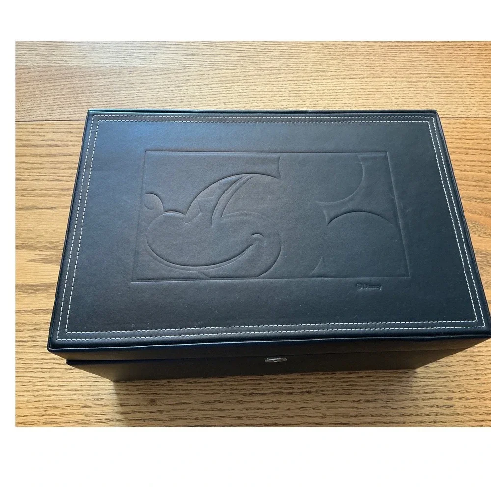 Disney Mickey Mouse Black Leather Jewelry Box Organizer Mirror Lock Key (2)